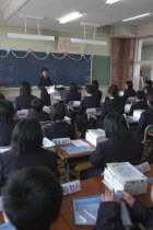 First day of class for first year students aged 12 and 13 years old  at Tako Junior High School