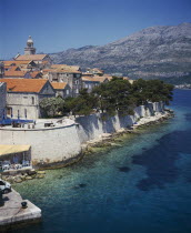 View over coastal town fortified with 13th century walls