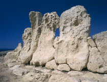 Hagar Qim prehistoric site with view of rocks of the temple s boundary wall.