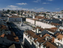 View over Praca de Dom Pedro IV  aka Rossio Square  from the Elevador de Santa Justa.Elevador  do Carmo