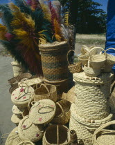 Display of wicker baskets and coloured pampas grasses