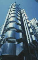 View looking up at the Lloyds building modern exterior