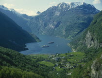 View from mountain top cruise ships houses