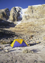 Camp site with tent and mountains  Sierra Nevada de Cocuy