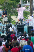 Singer and guitarist with sound system at Easterval Easter Carnival in Clifton