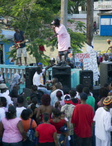 Singer and guitarist with sound system at Easterval Easter Carnival in Clifton