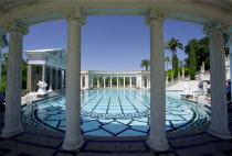 View through columns of the Greek/Roman Neptune Pool at Hearst Castle owned by William Randolf HearstState Historical Monument