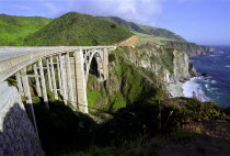 View along Bixby Bridge along Highway 1 and the coastline