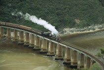 Tootsie steam train on bridge at Dolphin Point travelling between George and Knysna