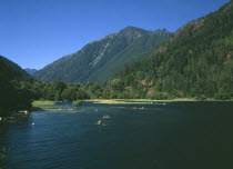 Lake Cushman in the hills of the olympic Mountains which is popular for swimming.