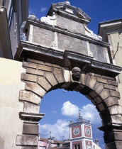 Balbis Arch and city gate with clocktower beyondRovigno  Rovigno