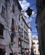 Cafe and bar signs in Old town streetRovigno  Rovigno