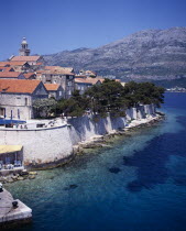 View over coastal town fortified with 13th century walls