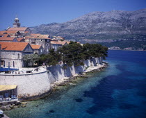 View over coastal town fortified with 13th century walls