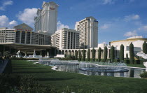 USA, Nevada, Las Vegas, fountains and lawns Caesars Palace hotel and casino on the strip.