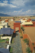 Karos Lodge. View over cluster of Hotel buildings on the edge of the desert