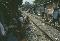 Klong Toey Slums housing along rail track