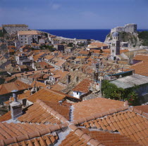 View over the city roof tops with red tiled rooves