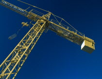 View looking up to the top of a Swiss yellow crane