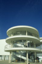 De La Warr Pavilion. Exterior view of the staircase section. Art Deco building built by the Earl Of De La Warr in 1935 Designed by Erich Mendelsohn and Serge Chermayeff Recently restored 2005 Grade O...