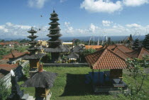 The Mother Temple  Besakih in the Karang Asem regency View over roof tops.