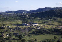 Aerial view over Great Zimbabwe Ruins.