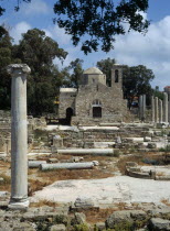 Twelth century Byzantine church.  Part restored exterior in area of fallen masonry and ruined remains of standing columns.Khrysopolitissa