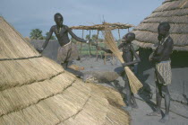 Dinka tribe thatching hut in cattle camp.