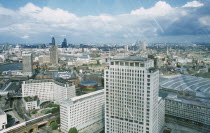 View over the skyline toward Canary Wharf from the London Eye.