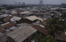 View over the rooftops of slum housing area