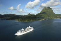 Cruise ship sailing past the island