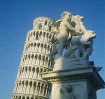 Leaning Tower with a statue in the foreground