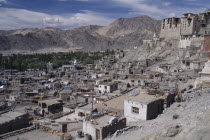 Hillside Palace overlooking the town surrounded by mountainous terrain