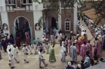 Easter procession outside Roman Catholic church.