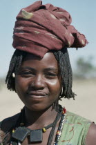 Head and shoulders portrait of Chadian refugee woman.