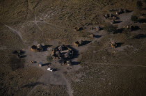 Aerial view over village settlements on outskirts of Maun.