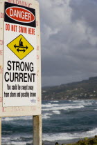 Warning sign of strong currents off the coast at Barclays Park