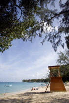 Holetown beach with lifeguards hut