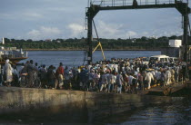 Crowds boarding the Likoni ferry.East Africa