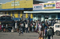 Frontier town for north eastern Kenya. Crowds at bus station.East Africa