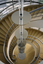 De La Warr Pavilion. Interior view looking down the spiral stairwayEuropean Great Britain Northern Europe UK United Kingdom British Isles Pavillion