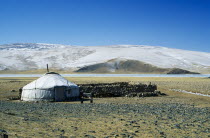 Ger or yurt in Kazakh nomad camp