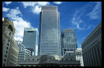 Canary Wharf  view looking up at the tower and surrounding architecture