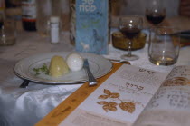 Plate of passover food on table