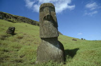 Rano Raraku Crater. Moai Statues abandonned in transit on the slopes of crater