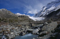 An old foot bridge over the Lonza river  near the head of the valley.