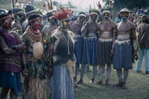 Western Highlands. Participants of Sing Sing Festival in costume with painted faces and elaborate headdresses