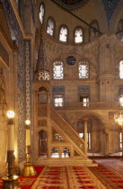 Sokollu Mehmet Pasa Camii.  Mosque commissioned in 1571 by Sokullu Mehmet Pasa.  Interior showing  highly ornamented mimber and tiled wall. EurasiaMoslem Muslim