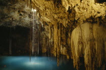 Stalactites in underground well Cenote Dzitnup