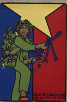 Poster by Rene Mederos  1933-1996  celebrating the ninth anniversary of the NLF of South Vietnam.1972 National Liberation Front